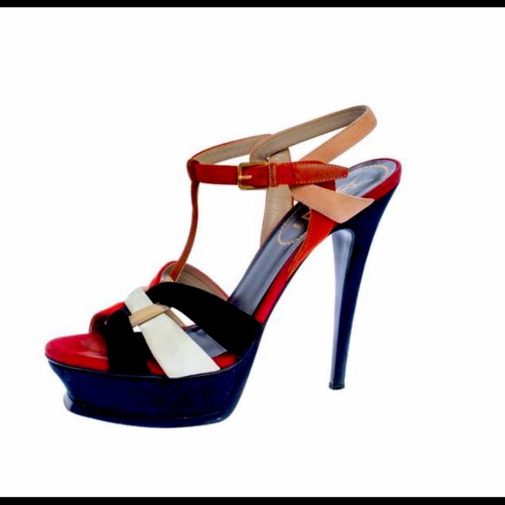 SAINT LAURENT MULTICOLOR TRIBUTE PLATFORM SANDALS